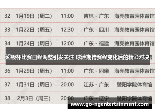 超级杯比赛日程调整引发关注 球迷期待赛程变化后的精彩对决